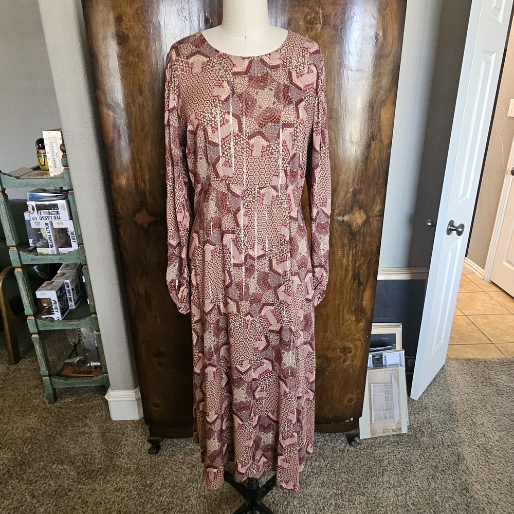 Johnny Was Red and Pink Long Sleeve Dress